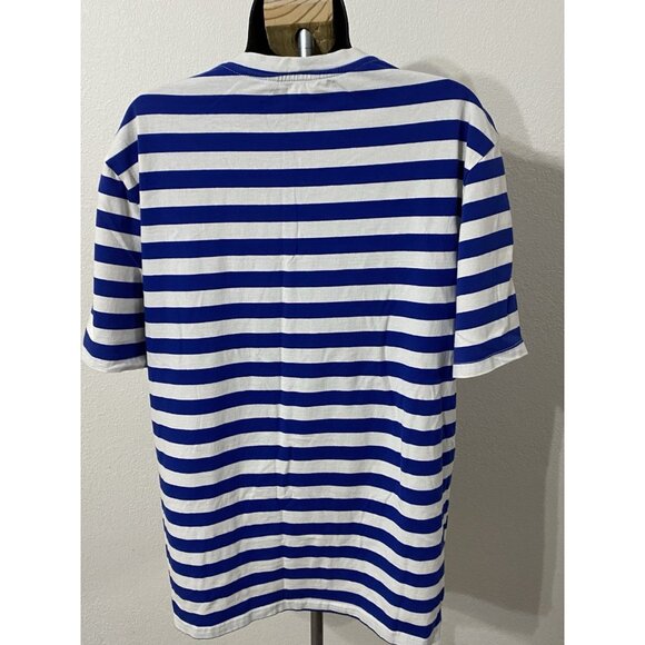 Shein Womens Blue & White Striped Top Size Large Round Neck Short Sleeve - Picture 6 of 8